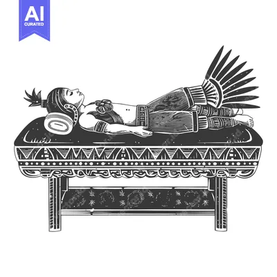 Aset premium populer: A Reclining Figure with Feathers on a Decorated Bench