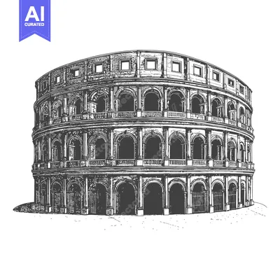 Aset desain premium: The ancient Roman Colosseum building is a gray sketch