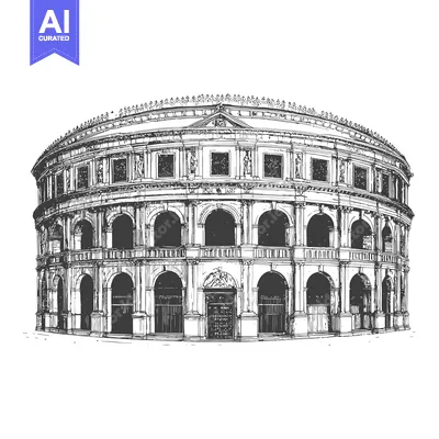 Aset desain premium: A detailed illustration of a Roman amphitheater of architecture
