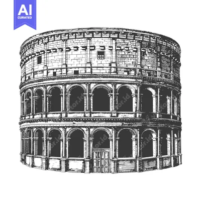 The Colosseum shows an old illustration of roman architecture