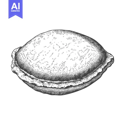 Premium design asset: A single baked pastry with intricate detailed hatching