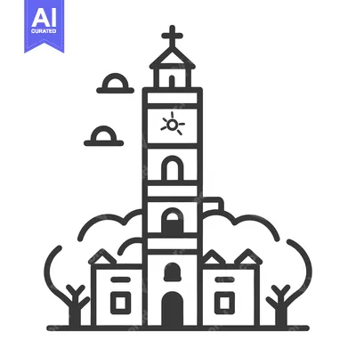 A tall church tower with clock and cross symbol on top