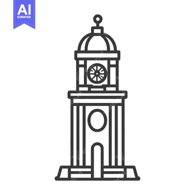 Aset desain premium: A stylized black and white illustration of a clock tower