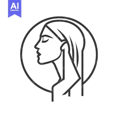 Aset desain premium: A minimalist line art portrayal of a woman within a circle