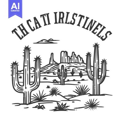 Popular premium asset: A black and white desert landscape with cacti and mountains
