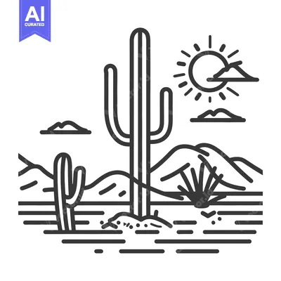 Aset premium populer: Black and white vector illustration of a desert landscape scene