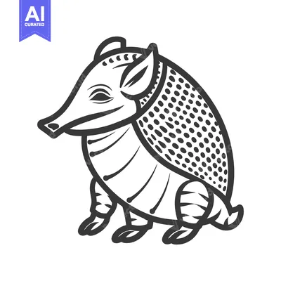 Aset premium populer: A stylized illustration depicts a seated armadillo in black and white