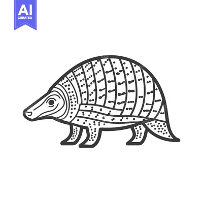 Aset desain premium: A stylized monochrome illustration depicting an armored prehistoric an
