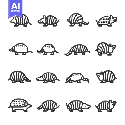 Aset premium populer: Armadillo Outline Icons in Various Poses