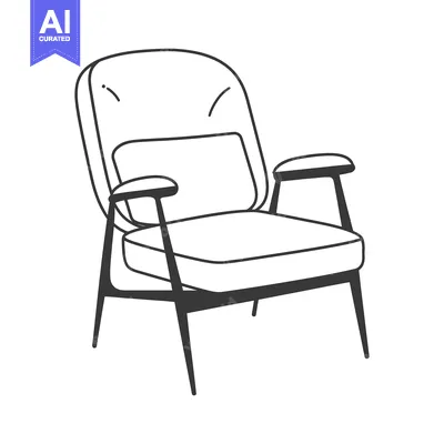 Aset premium populer: A simple black and white outline of a comfortable armchair