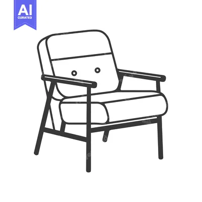 Aset desain premium: A simplified black and white drawing of a comfortable chair