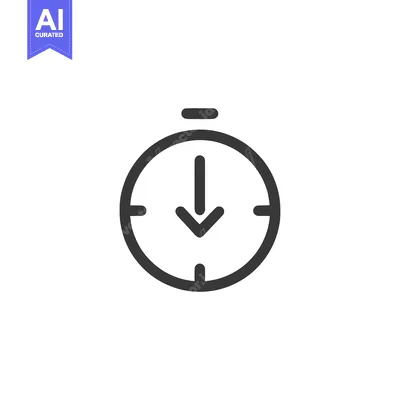 Aset desain premium: Downward Time: Minimalist Clock Icon with Arrow Symbolizing Time's Des