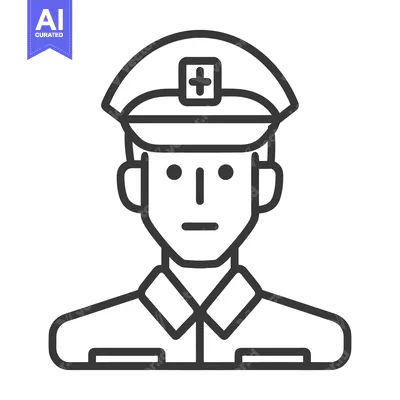 Aset desain premium: A line drawing of a person wearing a hat and uniform
