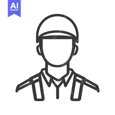 Aset desain premium: An outlined monochrome image showing a person with a hat and shirt