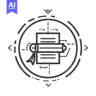 Aset premium populer: A rolled up document inside a circular frame with geometric lines