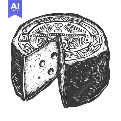 Premium design asset: A Round Cheese Wheel with a Slice Removed and Aztec Design