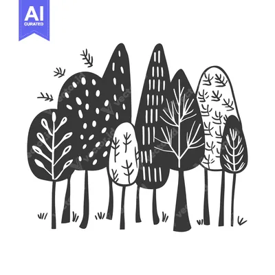 Aset desain premium: A Row of Six Abstract Black and White Trees