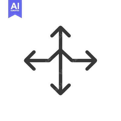 Aset desain premium: Four-Way Arrow Icon: Directional Symbol with Bold Outline on White Bac