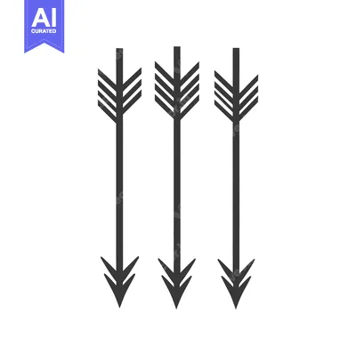 Aset desain premium: Three downward pointing arrows arranged in symmetrical vertical fashio