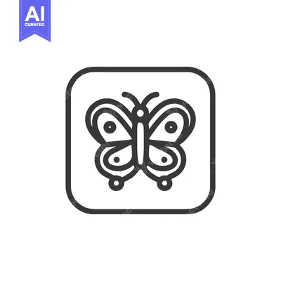 Aset desain premium: Minimalist Butterfly Icon in Rounded Square Frame, Black Outline