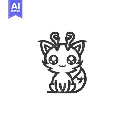 Popular premium asset: Adorable Kawaii Fox with Antlers: Minimalist Line Art Illustration