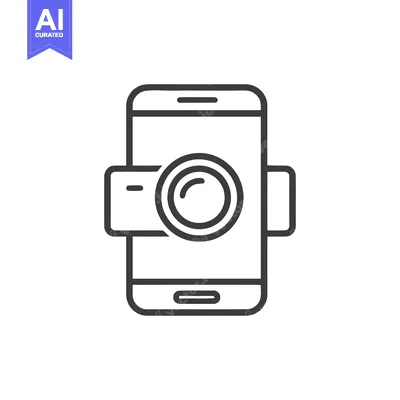 Smartphone with external camera lens icon, line art style
