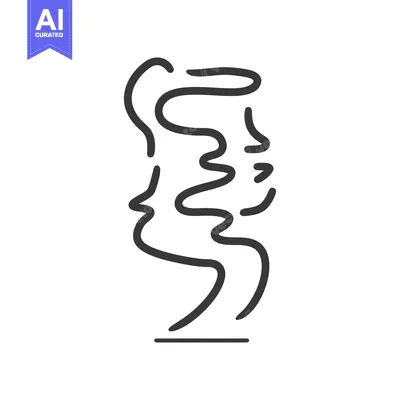 Premium design asset: Two human faces depicted with a single continuous black line