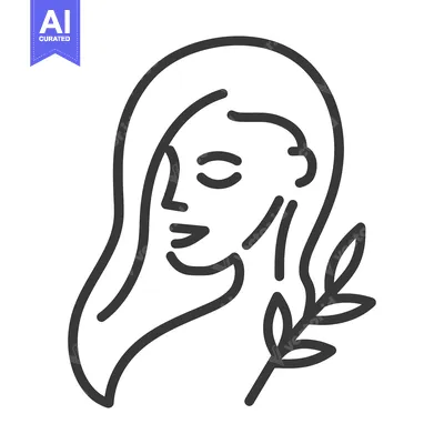 Aset premium populer: A linear drawing of a woman with closed eyes and leaves
