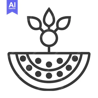 Aset desain premium: Black and white illustration of a watermelon with leaves on top