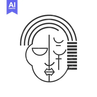 Premium design asset: An abstract minimalist black and white face design illustration