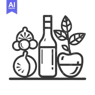 Aset premium populer: Simple illustration of a fruit arrangement and bottle of liquid