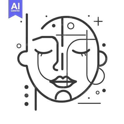 Aset premium populer: Simplified linear artistic illustration of a human face in monochrome