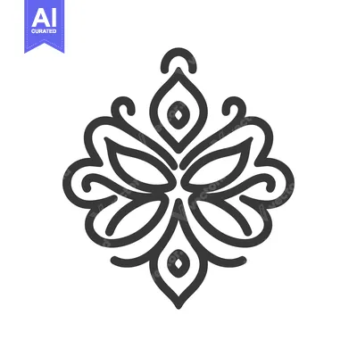 Aset desain premium: A symmetrical black and white decorative floral design element