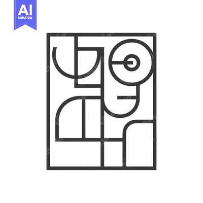 Aset desain premium: Abstract geometric portrait composed of lines and rounded shapes