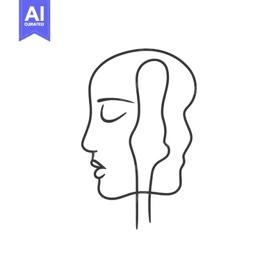 Premium design asset: A minimalist linear illustration of two connected human faces