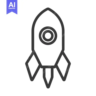 Aset desain premium: A simple outlined vector image of a spacecraft rocket