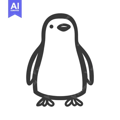 Aset desain premium: A simple black and white cartoon depiction of a penguin