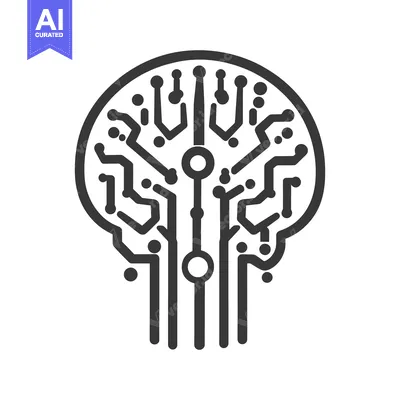 Aset desain premium: A graphic symbol depicting an electronic circuit shaped like a brain