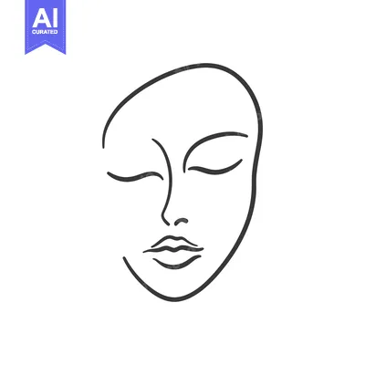 Premium design asset: Simple black line drawing of a female face with closed eyes