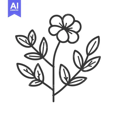 Aset premium populer: A simple stylized flower illustration with several surrounding leaves