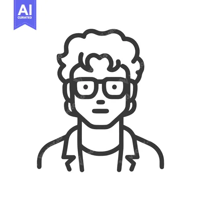 Aset premium populer: Minimalist Line Art Portrait: Man with Curly Hair and Glasses