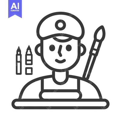 Aset premium populer: An illustration featuring a person with art supplies and a paint brush