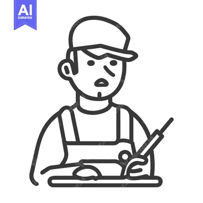 Popular premium asset: A line drawing of a worker crafting something on a surface
