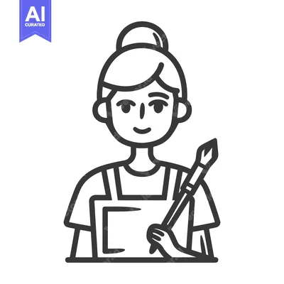 Premium design asset: A smiling woman artist holding a paintbrush and a blank canvas