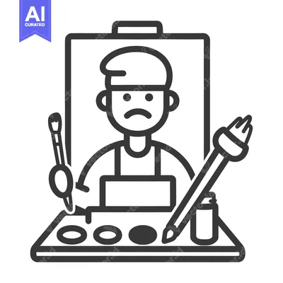 Popular premium asset: An artist with sad expression and painting supplies in view