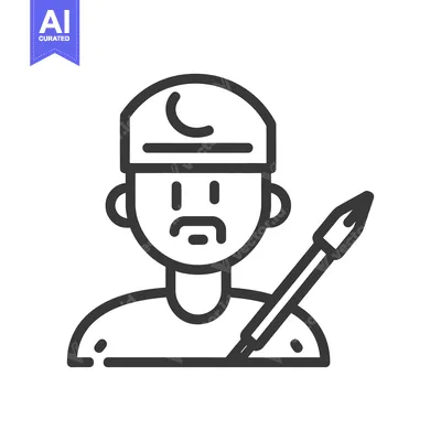 Aset desain premium: Illustrated portrait of a person holding a paintbrush for art