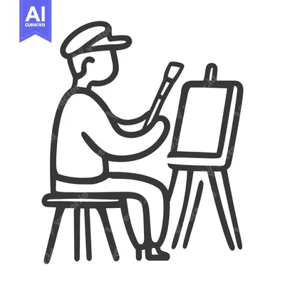 Popular premium asset: An artist is painting at an easel holding a paintbrush