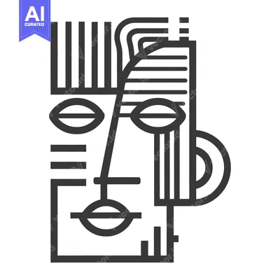 Aset desain premium: A stark black and white abstract geometric face illustration