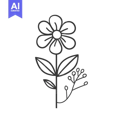 Aset desain premium: A simple illustration of a flower with leaves and buds