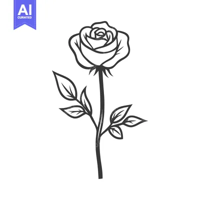 Aset desain premium: A single rose in black lines against a white background